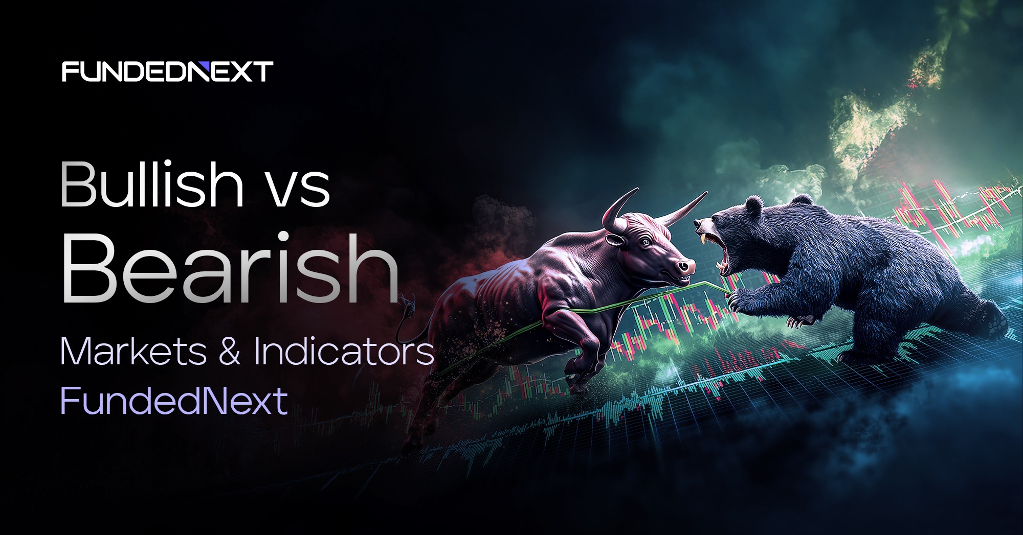 Bullish vs Bearish A graphic shows a digital bull and a bear standing opposite one another