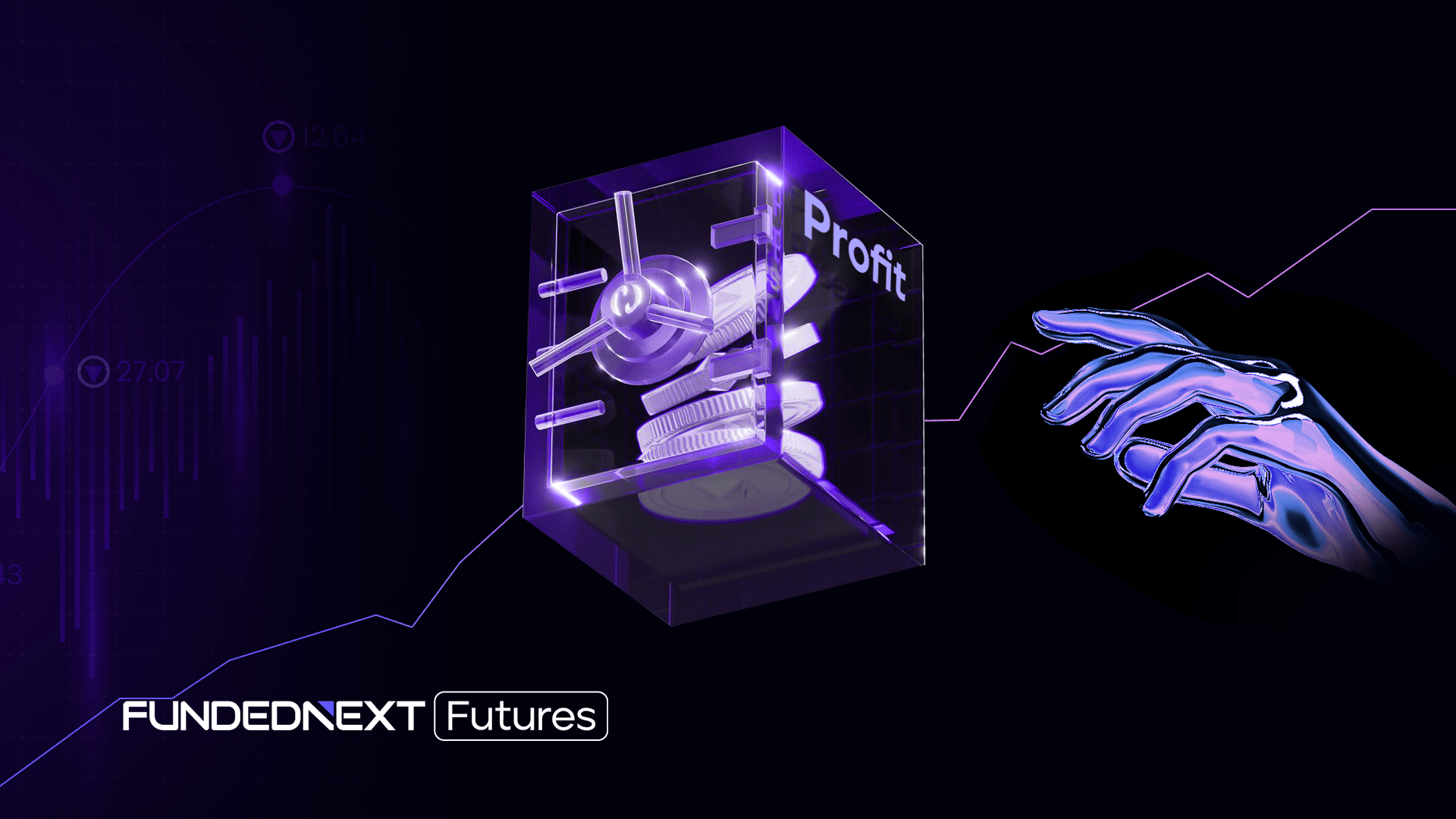 Visual representation of the future of fintech in the US, showcasing "FundedNext Futures" as a key theme.